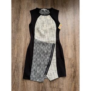 Rachel Rachel Roy Dress Size 4 Black White Mixed Media Zipper Tweed Sheath NWT